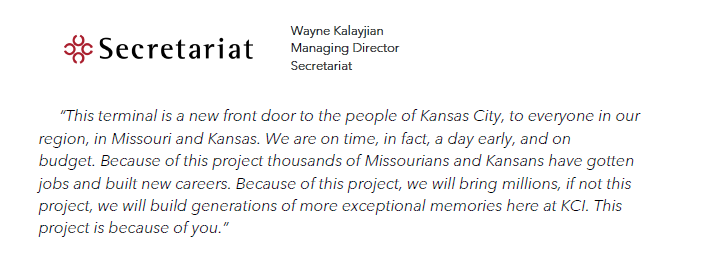 Project outcome statement from Wayne Kalavijian, Managing Director at Secretariat